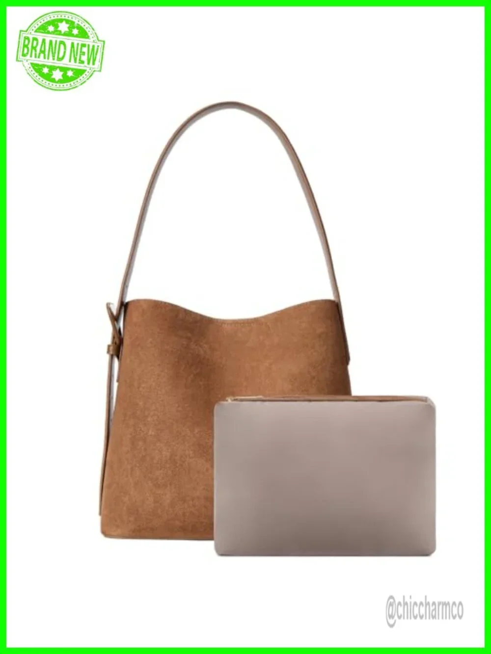 Vegan Suede Bucket Bag with Adjustable Strap and Detachable Pouch